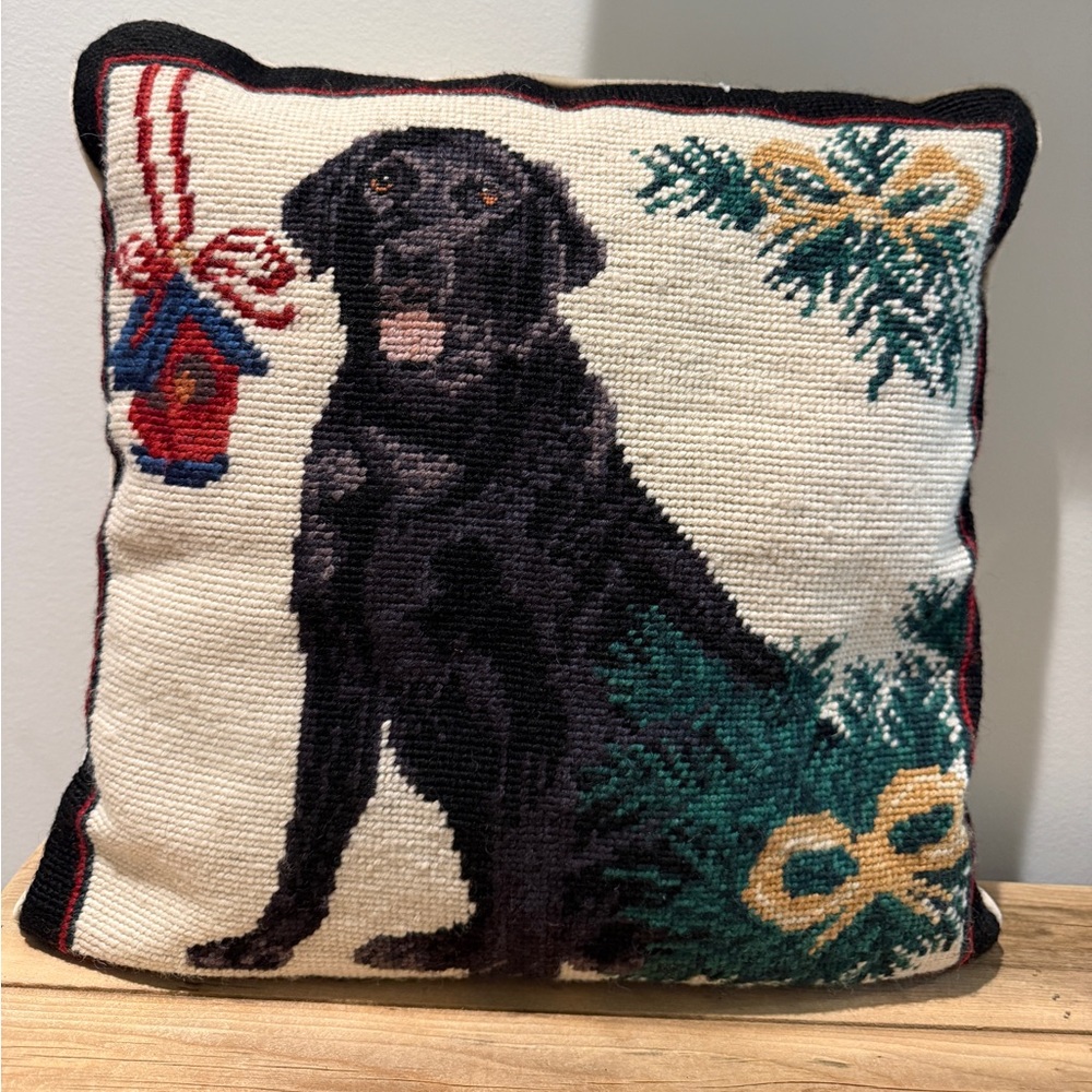 Black Labrador Xmas Needlepoint Pillow